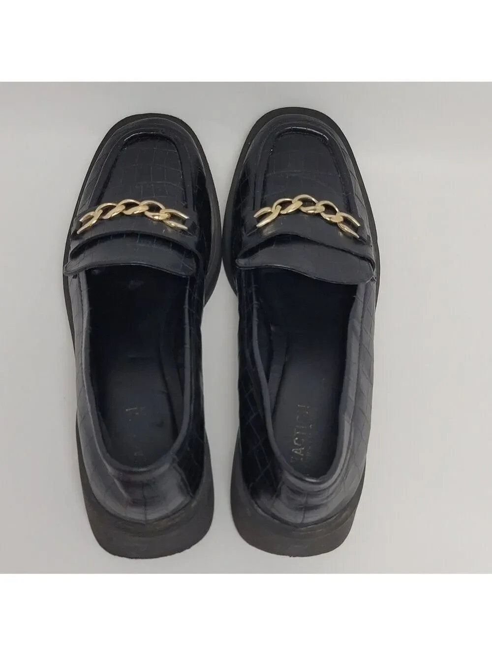 Reaction Kenneth Cole Sienna Lug Black Loafers Shoes With Chain Size 9